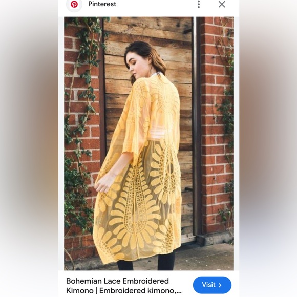 Klasiks yellow gold embroidery duster kimono! Boho, beach one size - Picture 12 of 16